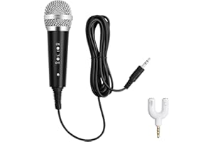 Fangehong Mini 3,5 mm Kondensator-Mikrofon, Winziges Kabelgebundenes Mikrofon, Mini Karaoke Microphone mit Nierencharakteristik, Tragbares Gesangsmikrofon für Handy, Computer, Laptop, mit 2M Kabel
