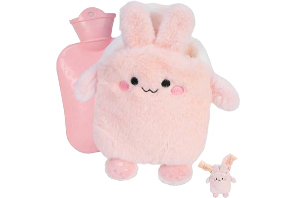 Flintronic Bouillotte Enfant, 400 mL Bouillotte avec Housse en Peluche Douce, Amovible et Lavable, Anti-fuite et Antidéflagrant, Jolie Bouillottes Eau Chaude pour Enfants et Adultes (Housse Épaissie)