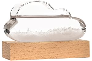 MONSTERZEUG MostroMania Stazione Meteorologica a Forma di Nuvola, Barometro Retro in Vetro e Supporto in Legno, Previsioni Meteo Fai da Te, Accessori Decorativi Casa