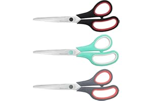 HMEUEST 8" Scissors, Multipurpose Scissors with Sharp 2mm Thick Blades, Soft Grip Handle, Heavy Duty Stainless Steel, for Home Offices Schools, 3 Pack