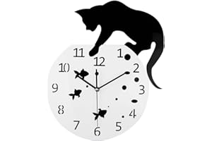 Timelike Fishbowl - Orologio da parete creativo con gatto, decorazione fai da te per la casa, orologio da parete con gatto su orologio, specchio per soggiorno, design 3D