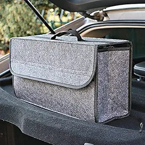 Hukimoyo Polyester Car Trunk Organizer Bag with lid, Foldable Large Anti Slip Back Seat Storage Box Tool for SUV,Truck etc. (Dark Grey)(Large (50 cm)
