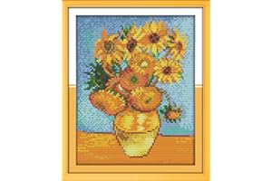 Leczany Kit di ricamo a punto croce timbrato fai da te 11CT prestampato, linea completa di kit di partenza per principianti: Van Gogh girasole dipinto 24x32 cm