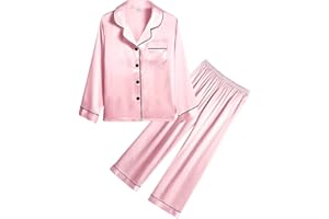 SWOMOG Kids Girls Silk Pyjamas Boys Long Sleeve Satin PJs Sets Button-Down Silky Nightwear Children Sleepwear