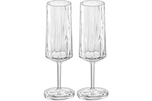 Koziol Superglas Club No. 14, 2 piezas, 100 ml, copas de champán y cava de plástico transparente con efecto cristal, lujosas, irrompibles, reutilizables, fiesta, camping, set de 2