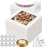 Fukmory 5 Sets of Cake Boxes, 10 x 10 x 8 inches | Cardboard Cake Box With Transparent Window and Tray, Cake Container