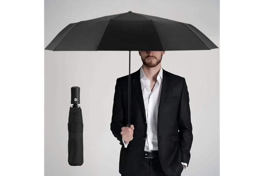 Windproof Travel Umbrella - Automatic Compact Folding Umbrella for Rain, Small Portable Umbrellas for Men and Women