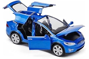 AOOPOO 1:32 Tesla Model Pull-back Toy Car, Tesla Modelx90 Sound And Light Pull Back Alloy Car Model (Blue)