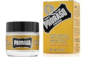 ‎PRORASO Proraso Moustache Wax, Wood and Spice, 15 ml, Schnurrbart Wachs mit Shea Butter und Bienenwachs für Pflege und Styling des Gesichtshaars, Made in Italy