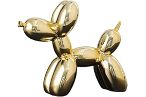 YOYUMI Escultura Perro Globo Chapado, Adorno de Lujo Esculturas, Estatua de Resina para decoración de Sala de Estar, Dormitorio y Oficina, Acabado Brillante, Amarillo 18 x 20 x 9 cm