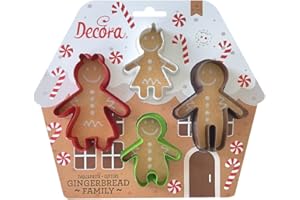 Decora 0255245 Set 4 Tagliapasta Gingerbread Family, In Plastica, Il Kit Ideale per Creare Decorazioni in Pasta di Zucchero o di Gomma, Made in Italy, Design originale. Confezione da 4 pezzi.