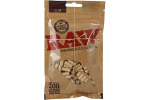 RAW Natural unrefined rolling papers, slim cellulose filters, 200 Count (Pack of 1)