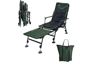 CARPZILLA Foldable Fishing Chair with Footrest 170° Recliner Adjustable Backrest Durable Portable Oxford Fabric Heavy Duty Free Water-proof Carry Bag Removable Cushion 350 LBS Weight Limit Green