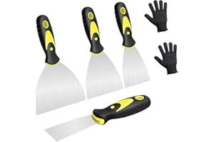 AICOIMY Juego de 4 Espátulas de Acero Inoxidable, Espátulas de Pintor con Mango de Plástico, Cuchillo de llenado Utilidad para Masilla Esparcir Parchar Calcomanías Papel Tapiz