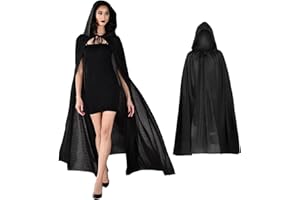 Aniepaa Schwarzer Umhang für Kinder Umhang mit Kapuze, Umhang-Kostüm für Kinder und Erwachsene, Faschingskostüme Damen für Halloween-Party, Kostüm, Maskerade (140cm Erwachsene)