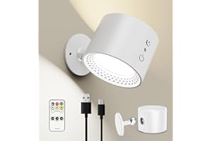 JESLED Lampada da parete a LED, Ruotabile a 360° Magnetica Lampada Senza Fili, Applique da parete Controllo touch Bianco, 5 Livelli di Luminosità 3 Colore, Lampada da Muro per Camera, Soggiorno