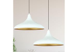 bamyum 2 Luces Champion Lámpara de Cocina, Lámpara Techo Colgante Vintage, Lámpara de Techo con Pantallas de 35 cm y Lámpara de Isla de Cocina de Metal de Lámparas de Techo Blanco