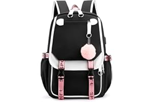 FANDARE Plecak szkolny dla dziewcząt, tornister szkolny, dla chłopców, z przyłączem USB do ładowania, dla nastolatków, plecak dzienny dla kobiet, uniwersytet, podróż, czas wolny, ergonomiczny plecak