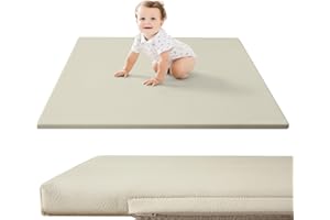 Hakuna Matte Stylische Spielmatte für Baby aus veganem Leder 120x120x2,5cm, Creme – Krabbelmatte für Baby mit Memory-Schaum und rutschfester Unterseite – pflegeleichte, schadstofffreie