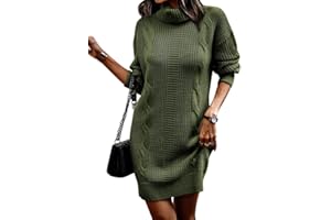 Minetom Robe Pull Femme Couleur Unie Manches Longues Pullover Col Roulé Robe Tricoté Automne Hiver Chandail Mini Robe