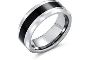 Bling Jewelry Simple Two Tone Black Center Couples Titanium Wedding Band Ring For Men For Women Silver Tone Beveled Edge 8MM