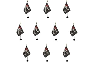 AZ FLAG - 10 banderas de pirata, pañuelo rojo de mesa, 15 x 10 cm, 10 banderas de corsario con bandana de oficina, 100% poliéster, con mástil, punta dorada