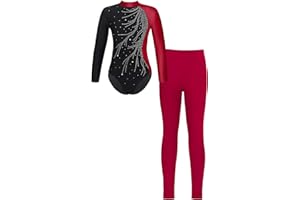 iEFiEL Mädchen Turnanzug Glitzer Gymnastik Leotard Langarm Akrobatik Anzug Tanzkostüme Turnbody Jumpsuit mit Sport Leggings
