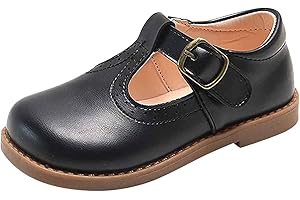 ZEIAYUAS Baby Girl's Boys T Bar Mary Jane Flat School Shoes Close Toe Strappy Shoe with Adjustable Strap Toddler Girls Leather Upper Rubber Sole Flats Prewalkers Size 5.5-11.5 UK Child