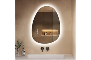 ‎S'AFIELINA S'AFIELINA Spiegel mit Beleuchtung Asymmetrischer LED Badspiegel 60 × 45 × 2,5 cm (H × B × T) mit Touch-Schalter, Dimmbar 3 Lichtfarbe Einstellbare, Beschlagfrei Badezimmerspiegel mit Beleuchtung