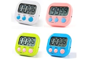 HOUDIAN 4 Pezzi Digitale Timer da Cucina, Timer Multifunzione con Supporto/Magnetico/Buco, Conteggio Fino e Conto Alla Rovescia Timer per Cottura al Forno, Cucina, Studio, Allenamento Fisico