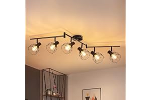 Kimjo Lampada Faretti da Soffitto Orientabili, Faretti LED da Soffitto E14, Faretti da Parete Nero Lampadario Faretti, Plafoniera LED Faretti 6 Luce per Cucina Soggiorno Lampadina non Inclusa