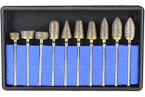 Airgoesin 10pcs Fast-Trimming Sintered Diamond Kit Grinding Bur Drill Bit Diamond Burs 3/32 Inch Shank Rotary Tool Accessories for Stone Porcelain Ceramic Carving, DIY Grinding, Polishing, Engraving