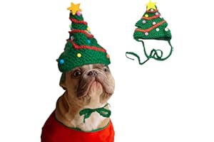VERCICO Weihnachten Katzenmütze Weihnachtsbaum Hunde Strickmütze Handmade Haustier Hut mit Ohrlöchern Katzenkostüm Hundekostüm Katzenbekleidung Tiere Weihnachtskostüm für kleine Hunde Welpen Winter Warm