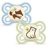 MAM Perfect Night Pacifier for Babies 2-6 Months, Bright Blue, 2 pcs | Glow in the Dark with MAM Extra Thin and Flexible Skin