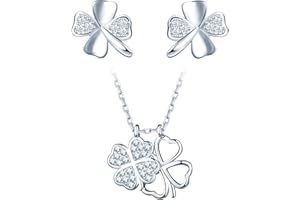 CPSLOVE Collares y Pendientes para mujer niña, Juegos de joyas de mujer, collar colgante y pendientes de plata 925, Collar de trébol de cuatro hojas, Pendientes de trébol de cuatro hojas