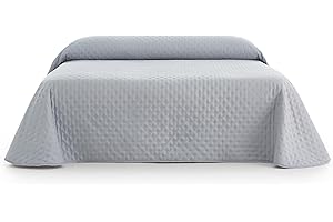 Sanelitex | Colcha Reversible Cama de 150 / 250x270 - Colcha Extrasuave Color Gris Claro - Colcha 100% Made in Spain con Relleno 90 Gr/m²