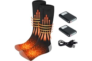 CW COOLWOW Heated Socks for Men Women Winter Warm Thicken Cotton Socks Rechargeable 4500mAH Battery Powered Electric Heating Socks for Outdoor Sports and Skiing, Hiking (Black and Gray)