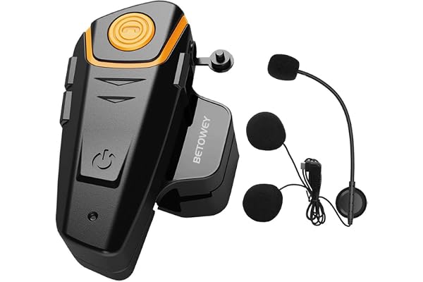 BETOWEY Intercom Moto Bluetooth, BT-S2 Kit Oreillette Bluetooth Casque Moto Interphone Main Libre - 1 Pack, Microphone Dur