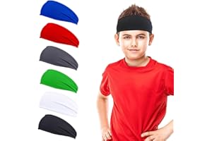 PUEDNO 6 Stück Sport Stirnbänder Kinder Elastisches Haarband Jungen Sport Stirnband weiche Schweißband Jungen athletische Sport stirnbänder Kinder Stirnband Jungs
