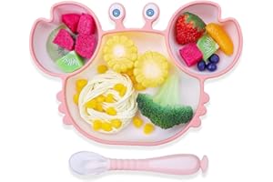 Dsaren Platos de Silicona para Bebe Ventosa Vajilla Platos Antideslizante con Cucharas para Lavavajillas Microondas Silla alta (Rosado)