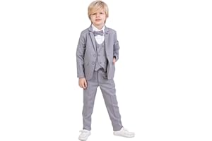 RISE&RABA Vestito per ragazzi | Set da 5 pezzi camicia, pantaloni, gilet, giacca e papillon | Abbigliamento formale e per feste per ragazzi di età compresa tra 1 e 13 anni