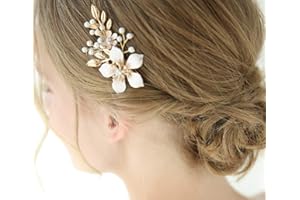 Deniferymakeup 3.2'' Gold Hair Clip Bridal Hair Jewelry Handmade Headpiece Pearl Hair Clip Wedding Hair Accessories