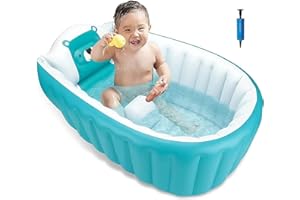 MONODEAL Vaschetta Bagnetto Neonato Pieghevole Gonfiabile, Addensare Vasca da Bagno Bambini con Supporto Antiscivolo, Portatile Vaschetta Bagnetto per Viaggio - Blu