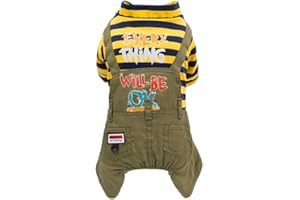 Izefia Haustier Kleidung Hunde Kapuzenpullover verdickte Baumwoll-Jeans, Hundeoverall aus Fleece, Warmer Pullover mit 4 Beinen für kleine und mittelgroße Hunde und Katzen (Gelb, XXL)