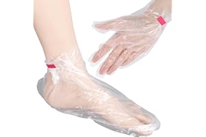 YUXIANLB 200PCS Plastic Disposable Socks Foot Covers Pedicure Booties Sock Foot Bags Hand Feet Paraffin Feet Mask Socks Spa Gloves with 200PCS Stickers Moisturizing Sock Daily Skin Care