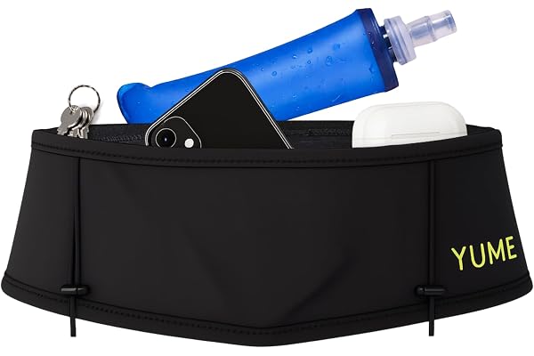YUME Ceinture de Running avec 3 Poches, Porte-Bouteille, bâtons et Porte-dorsales, Sac Banane Running Trail pour Homme et Femme, Noir, Medium, Ceinture de Course (Negro, M)