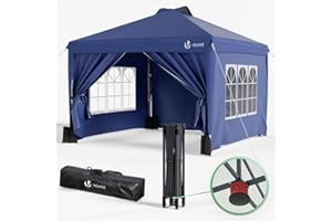 VOUNOT 3m x 3m Pop Up Heavy Duty Gazebo with Sides, Central Lock System & 4 Weight Bags & Carry Bag, Marquee Garden Party Tent Outdoor, Blue