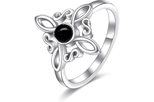 JERWLI Hexenknoten-Ringe aus Sterlingsilber, Hexen-Zauberknoten-Ringe, Mondstein, schwarzer Onyx, heidnischer Schmuck, keltisches Kreuz, Schmuck für Frauen und Mädchen