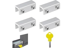 Shwdsy Verrou Porte Coulissante, 4 Pièces Bloque Porte Coulissante, Réglable Verrou Baie Coulissante, Sécurité et Antivol Fermeture Baie Coulissante, avec Clé, pour Portes et Fenêtres Coulissantes