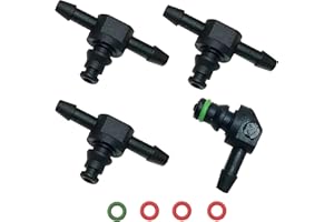 SANTUO 4Pcs Common Rail Diesel Injector Leak Off Pipe Return Connectors, 3Pcs T's and 1Pcs L Connector Fuel System Connections for Fuel Return Line